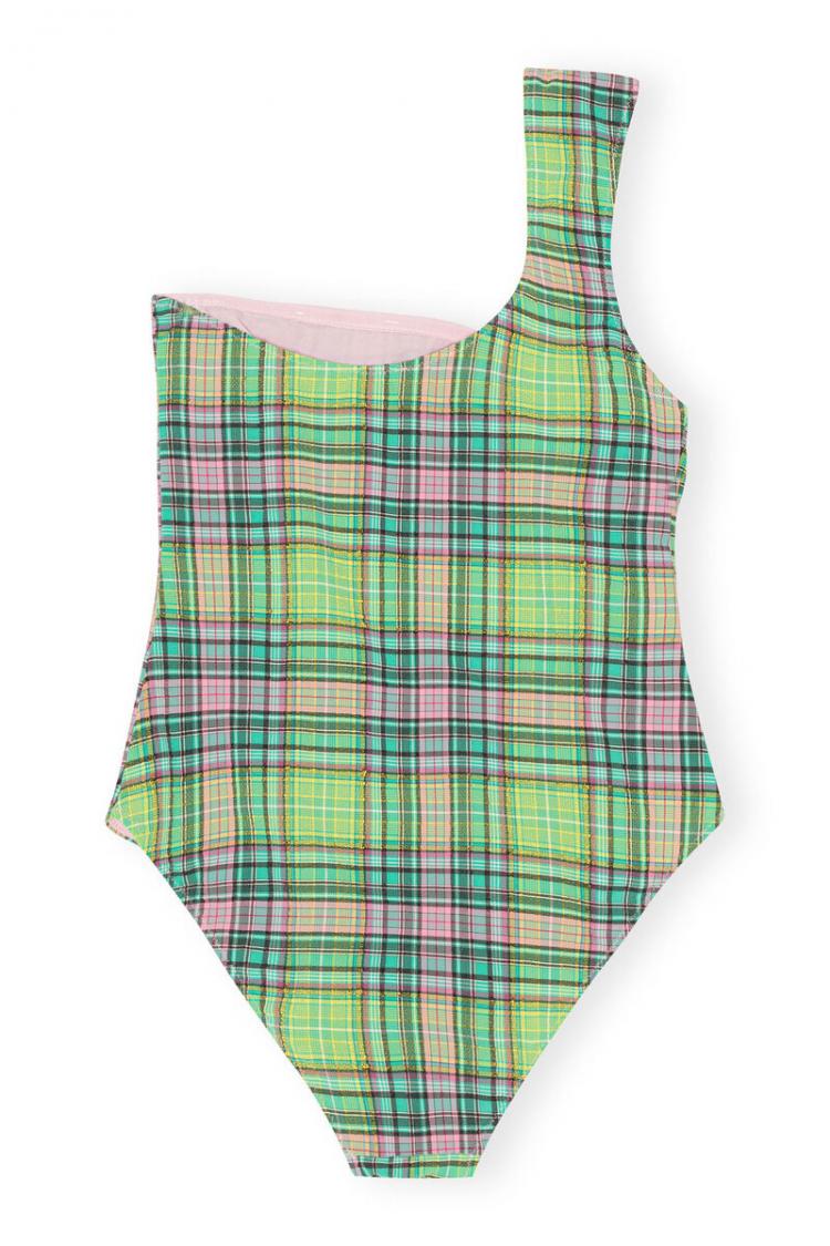 Womens Swimwear | GANNI Recycled Seersucker One Shoulder Swimsuit ...